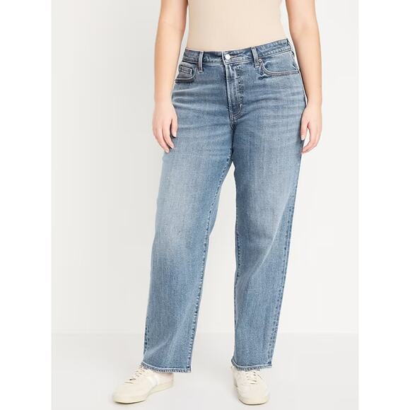 Old Navy High Rise O.G. Loose Straight Leg Jeans Medium Blue Wash Size 16 - Picture 1 of 4